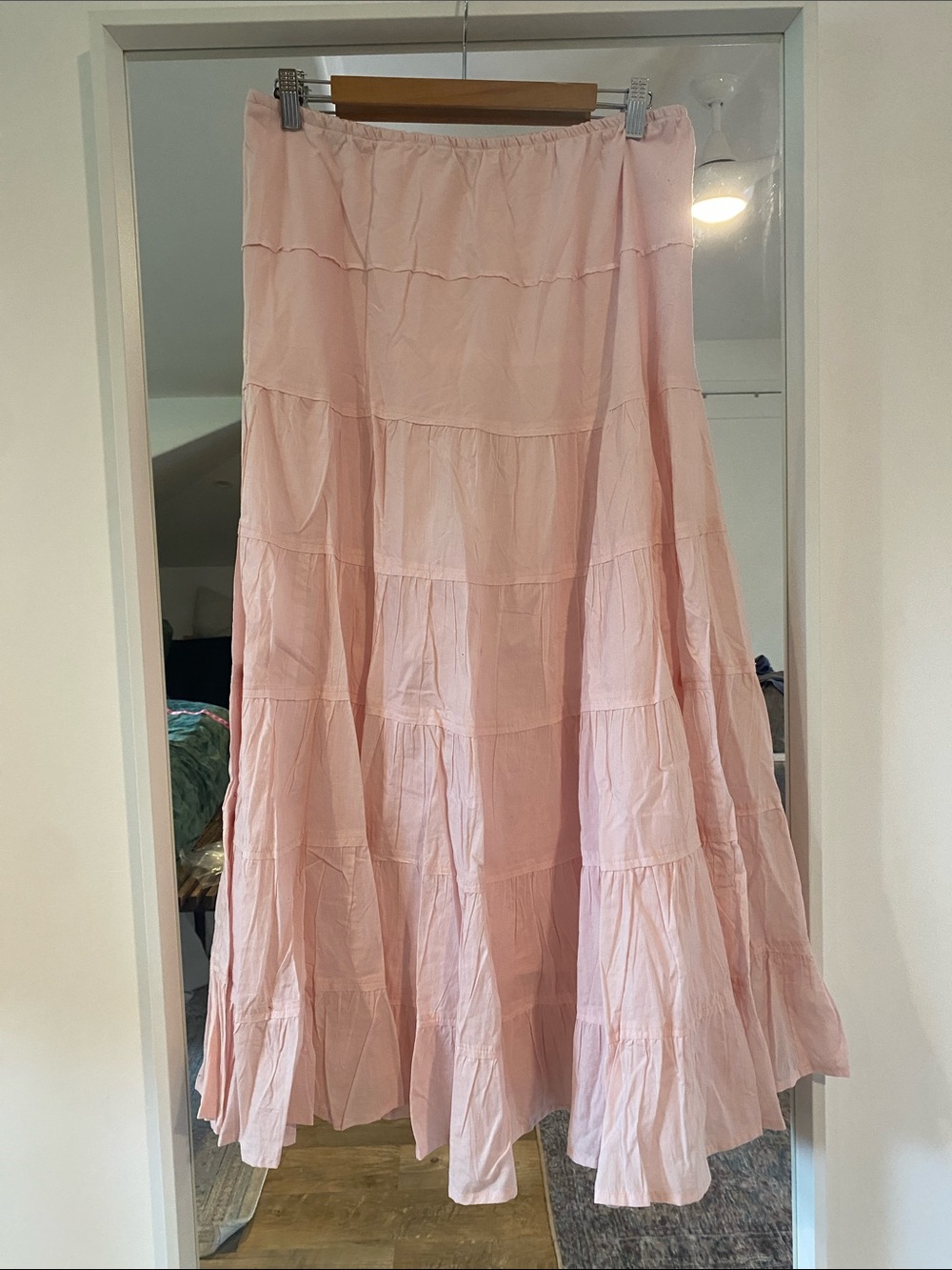 Garnet Hill tiered maxi skirt dress pastel pink 12 large cotton